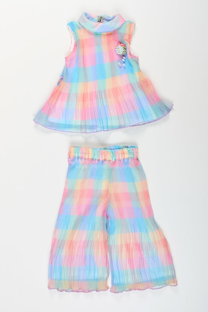 Girls pleated top and pant set for casual summer styling