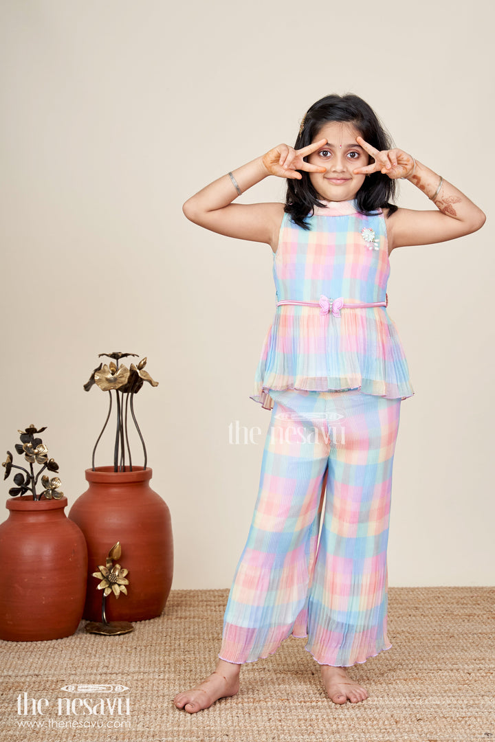 Girls pleated top and pant set for casual summer styling