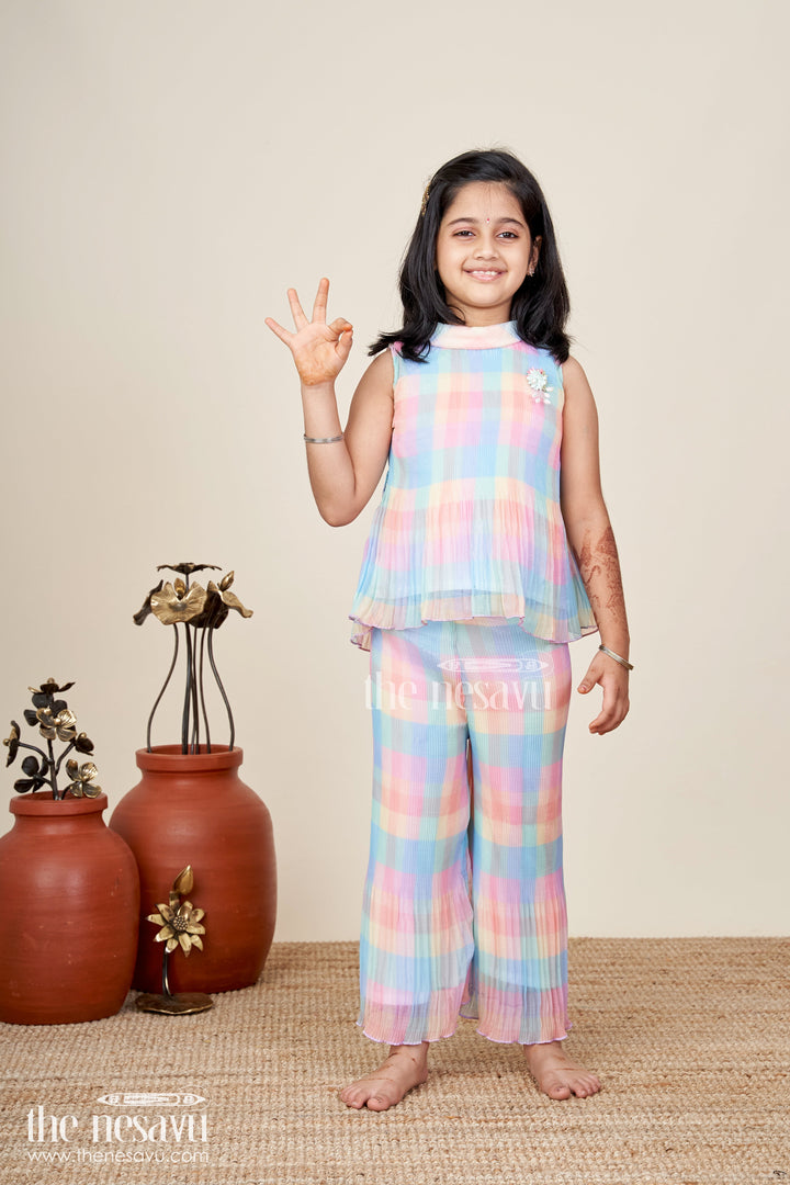 Girls pleated top and pant set for casual summer styling