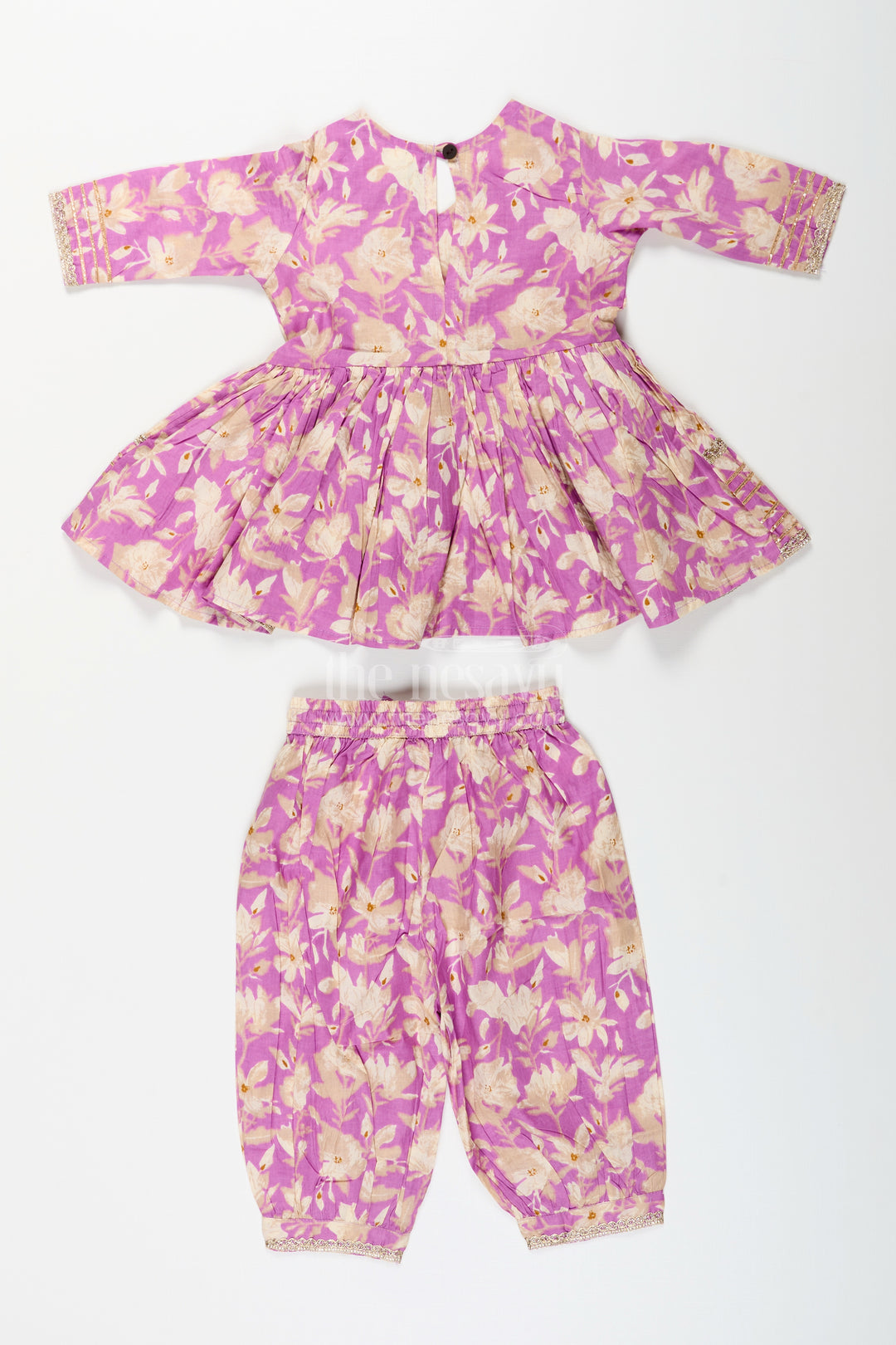 Girls cotton sharara set with floral block print for festive wear