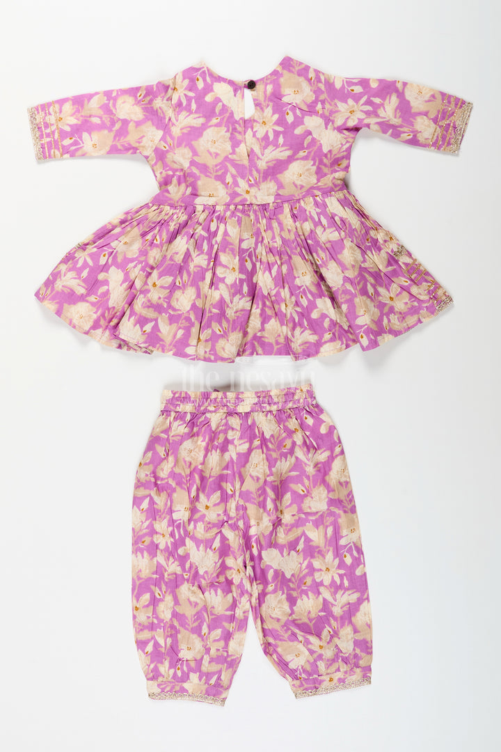 Girls cotton sharara set with floral block print for festive wear