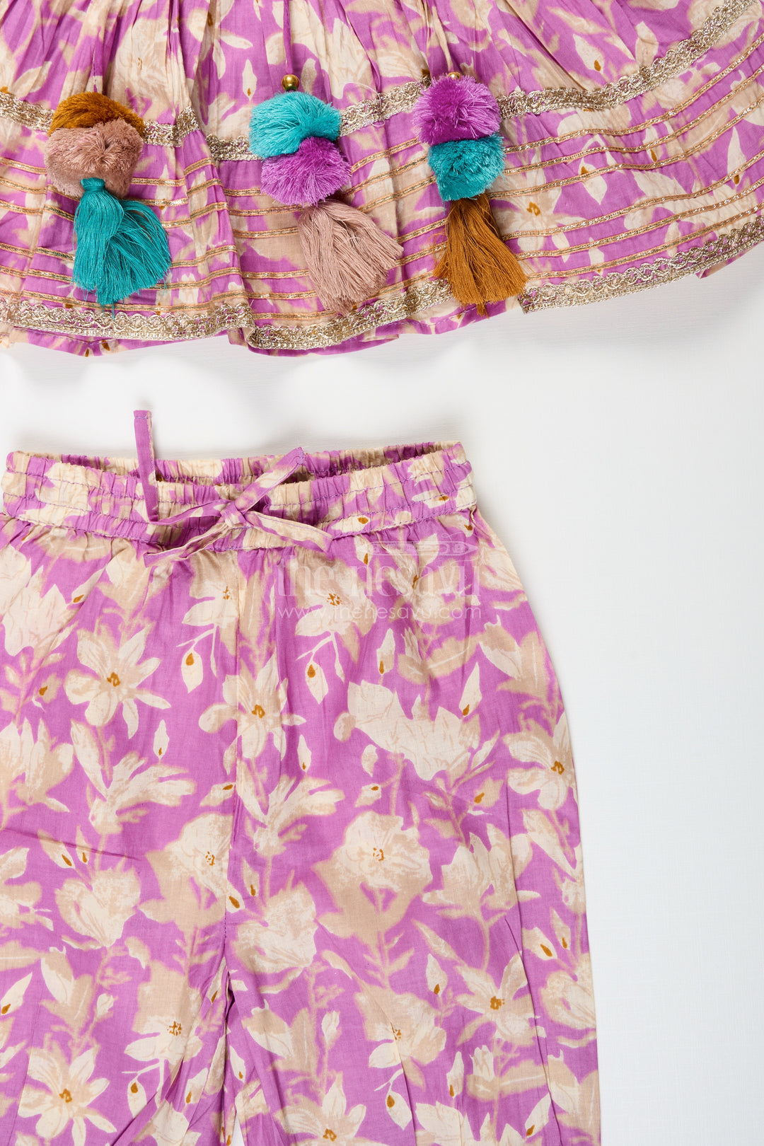 Girls cotton sharara set with floral block print for festive wear