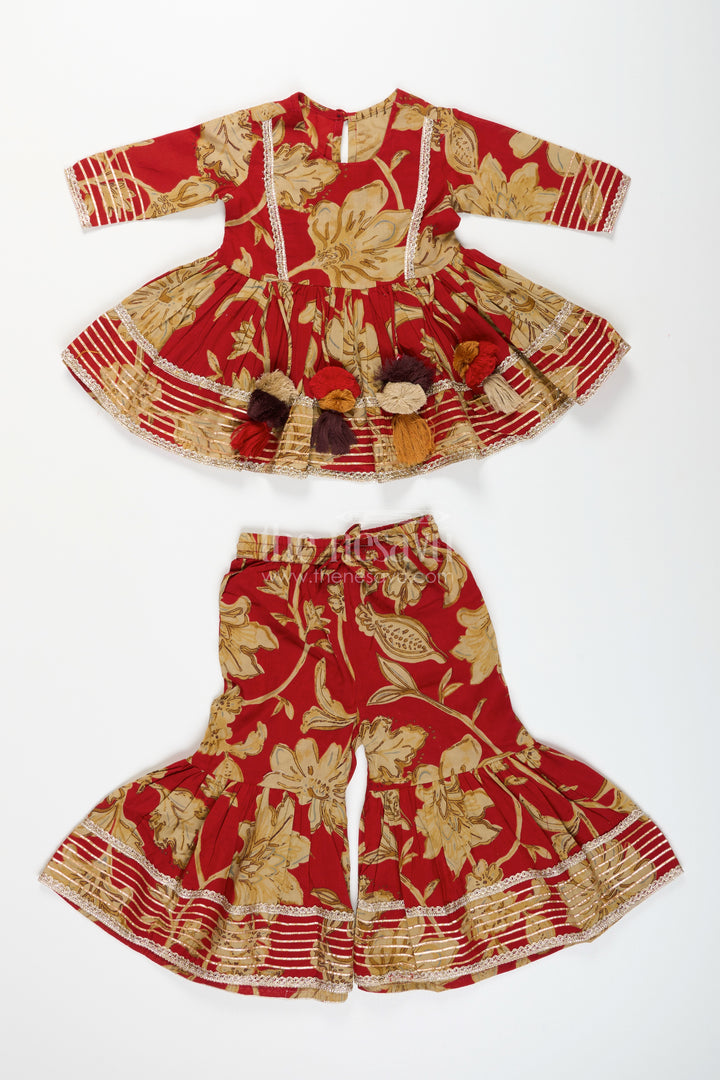 Girls block printed plazo set with festive tassel kurti
