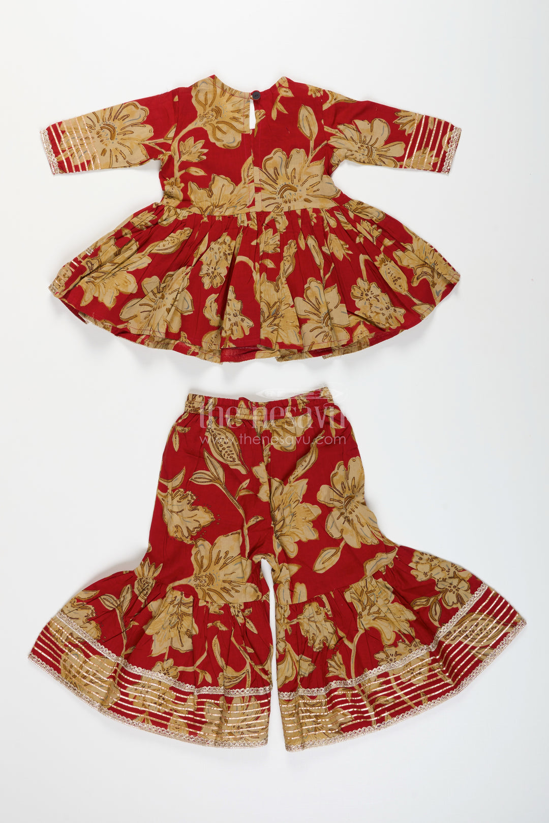 Girls block printed plazo set with festive tassel kurti