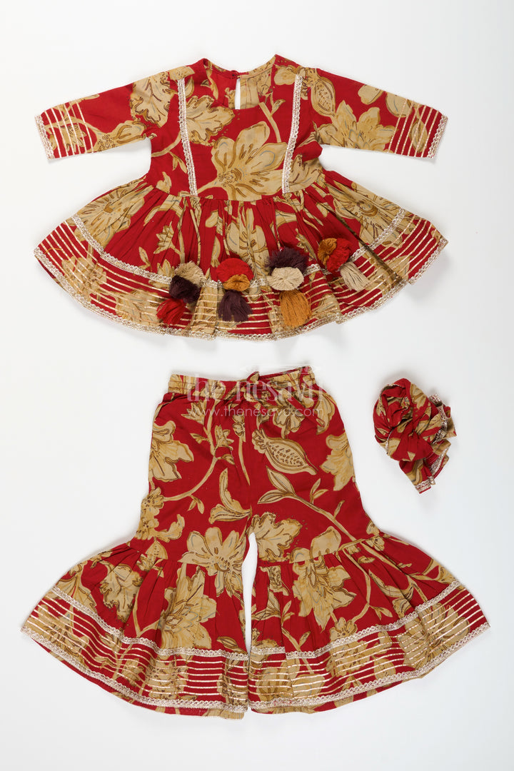 Girls block printed plazo set with festive tassel kurti