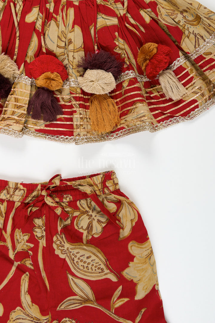 Girls block printed plazo set with festive tassel kurti