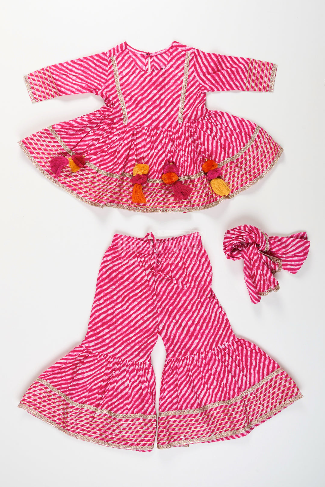 Girls cotton tie-dye sharara set for festive celebrations