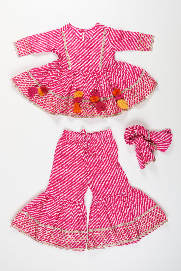 Girls cotton tie-dye sharara set for festive celebrations