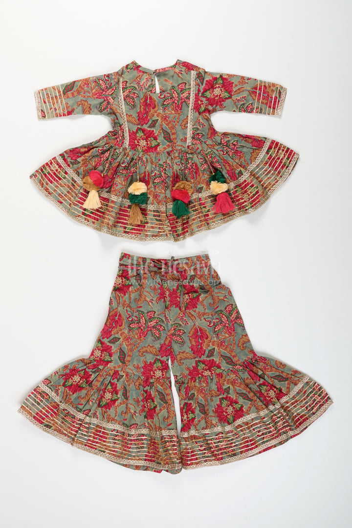 Girls festive block printed plazo set with flared kurti