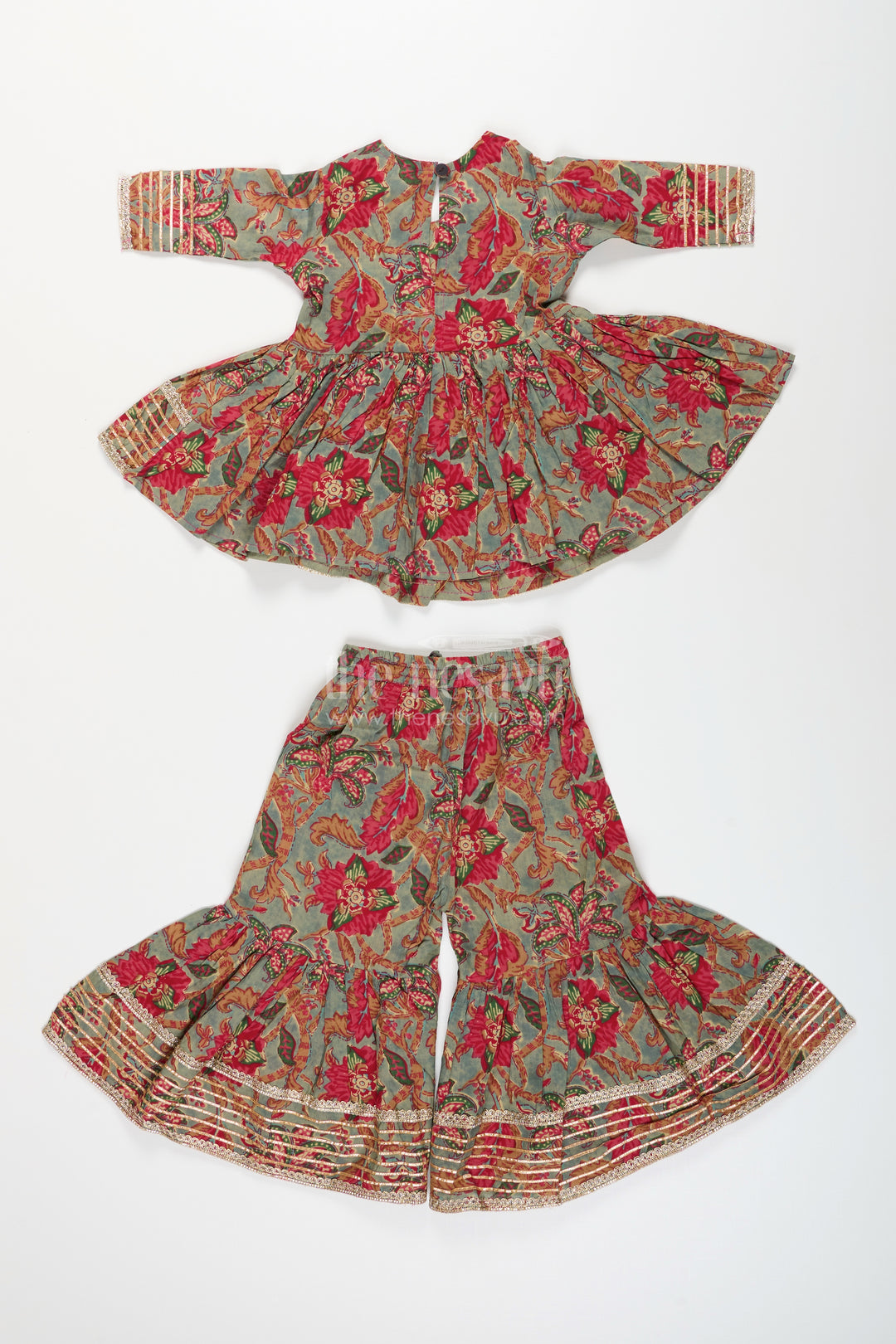 Girls festive block printed plazo set with flared kurti