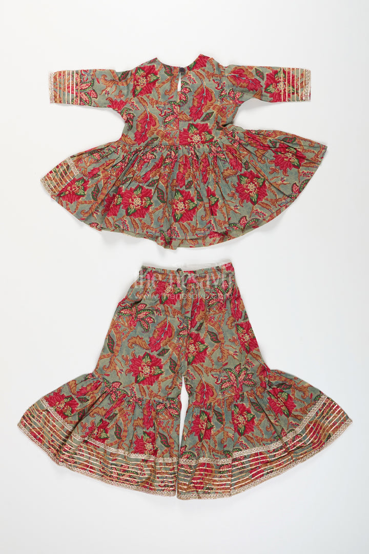 Girls festive block printed plazo set with flared kurti