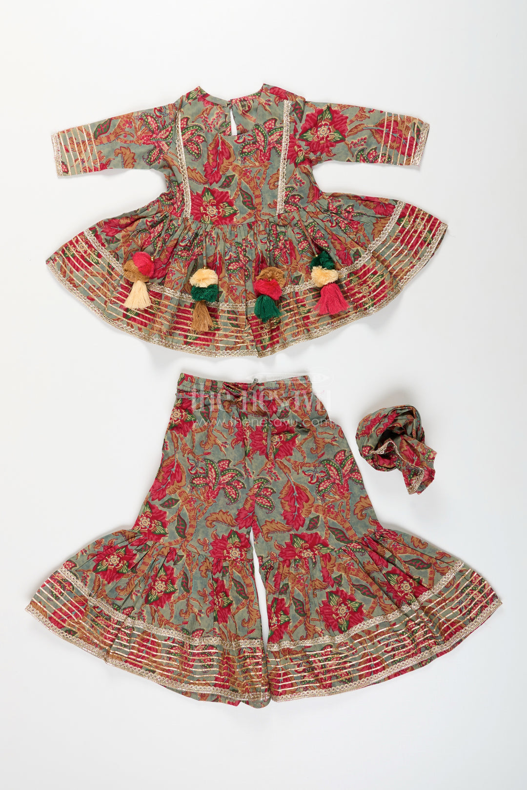 Girls festive block printed plazo set with flared kurti