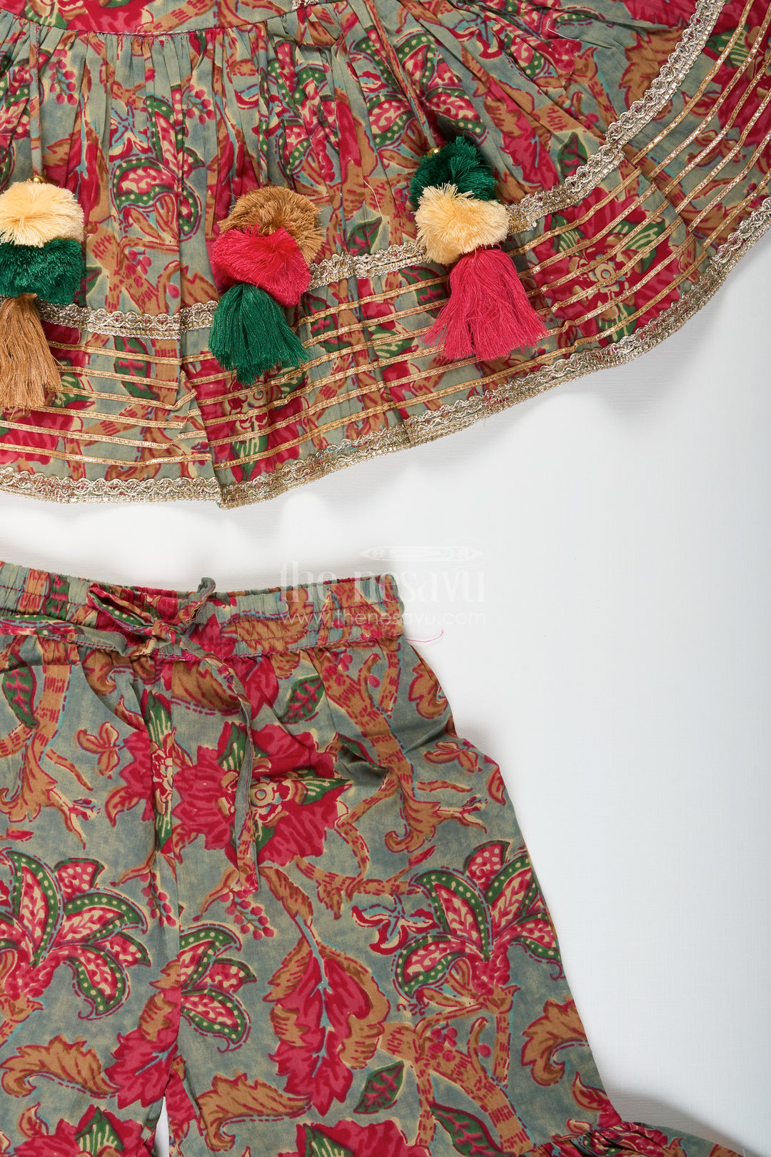 Girls festive block printed plazo set with flared kurti