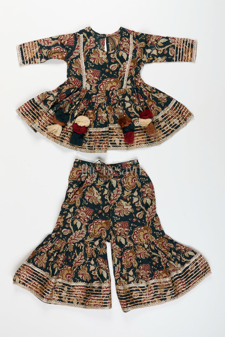 Girls plazo set with bold floral block print and festive flair