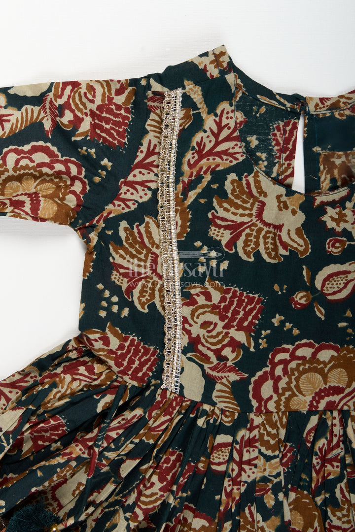 Girls plazo set with bold floral block print and festive flair