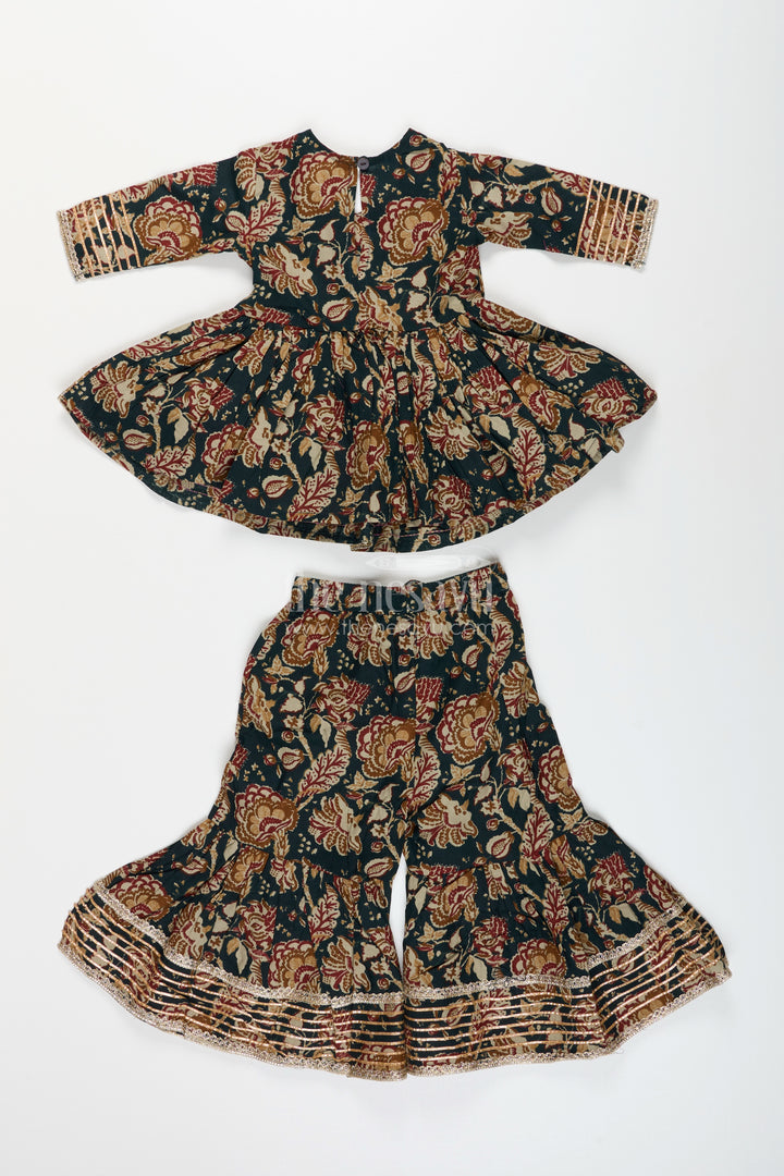 Girls plazo set with bold floral block print and festive flair