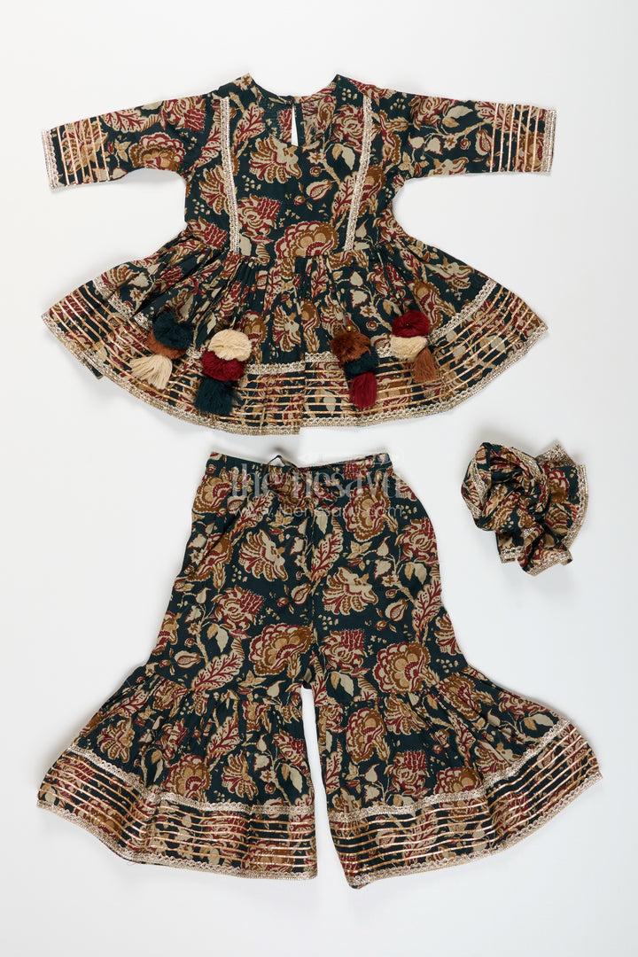 Girls plazo set with bold floral block print and festive flair
