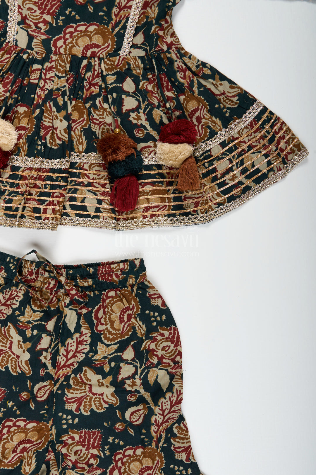 Girls plazo set with bold floral block print and festive flair