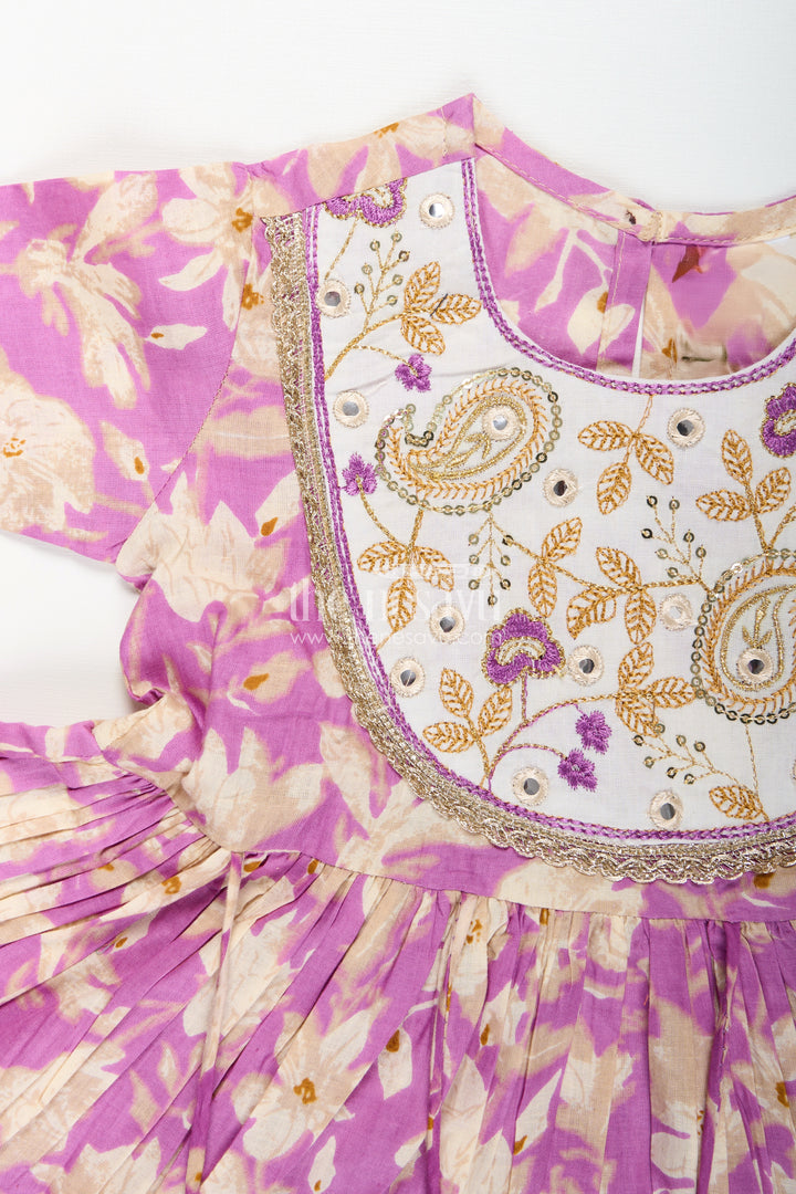 Girls floral sharara set with embellished neckline and gota lace