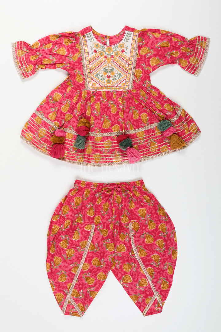 Girls ethnic sharara set with yoke embroidery and flared silhouette