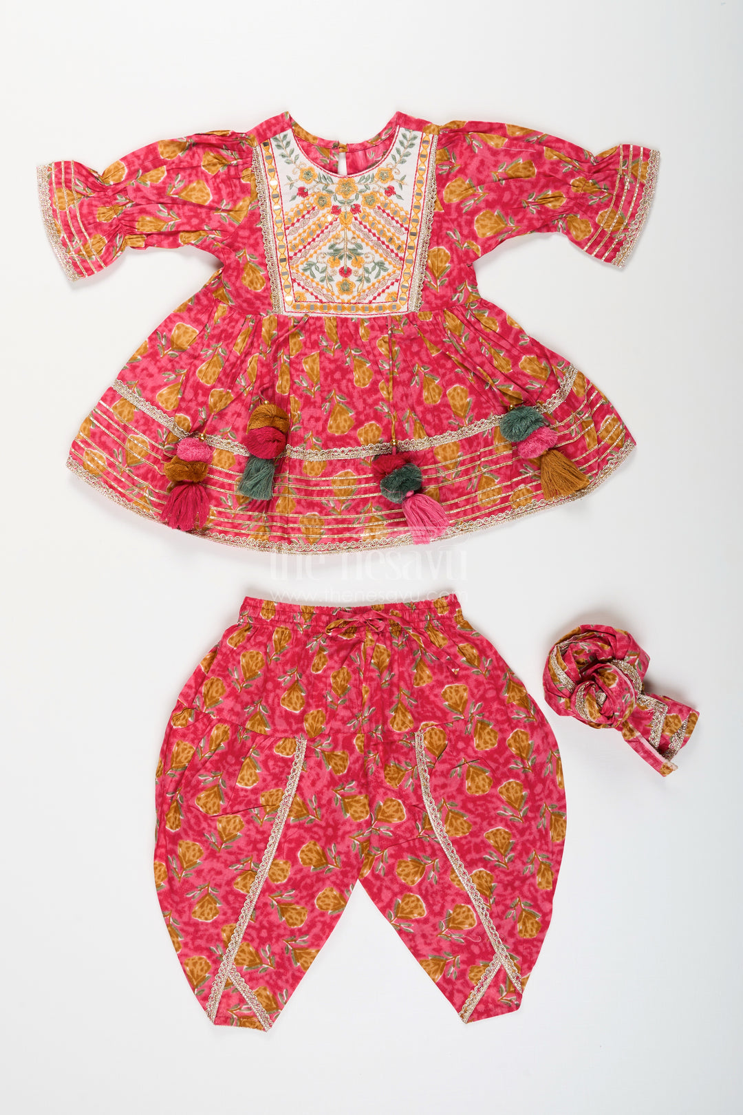 Girls ethnic sharara set with yoke embroidery and flared silhouette