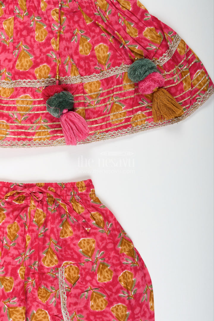Girls ethnic sharara set with yoke embroidery and flared silhouette