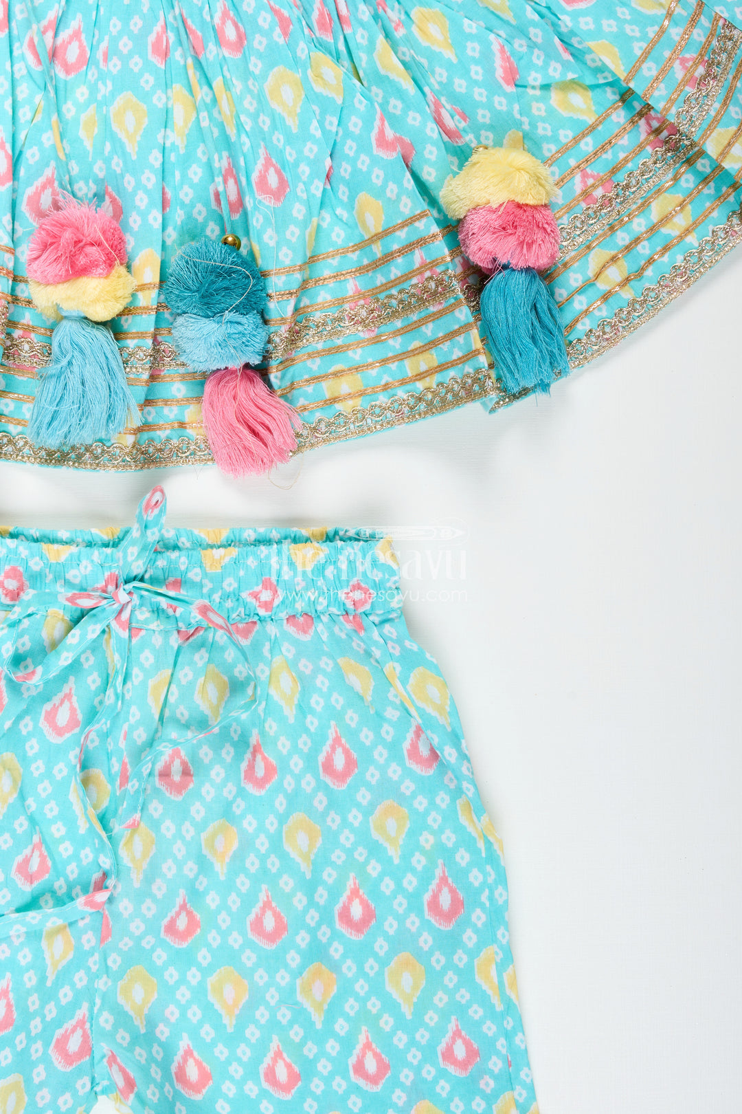Girls blue cotton sharara set with tassels and embroidery  festive ethnic outfit