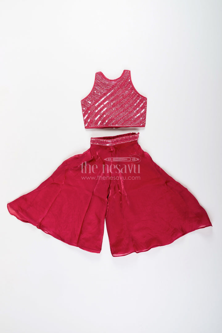 Girls red sharara set with sequin blouse for party and wedding wear