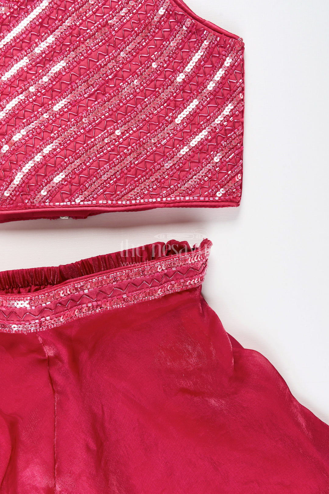 Girls red sharara set with sequin blouse for party and wedding wear