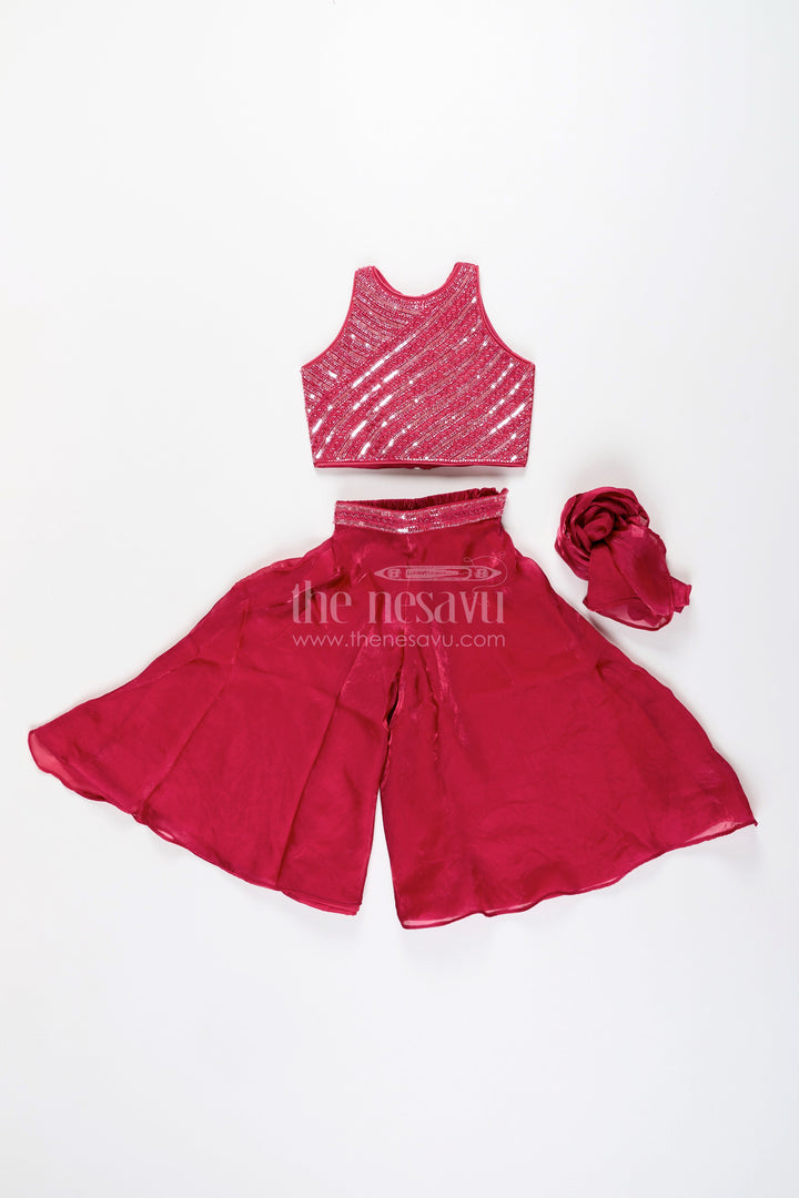Girls red sharara set with sequin blouse for party and wedding wear