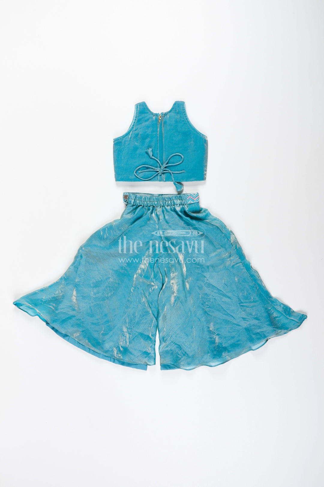 Girls blue sharara set with floral embroidered top for festive occasions