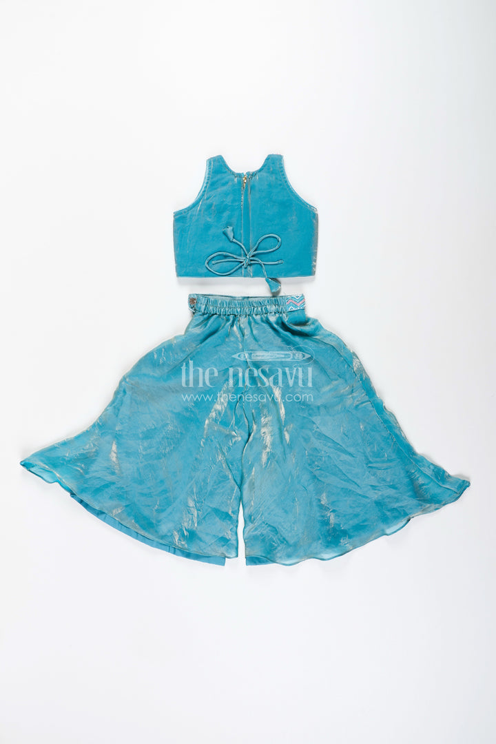 Girls blue sharara set with floral embroidered top for festive occasions