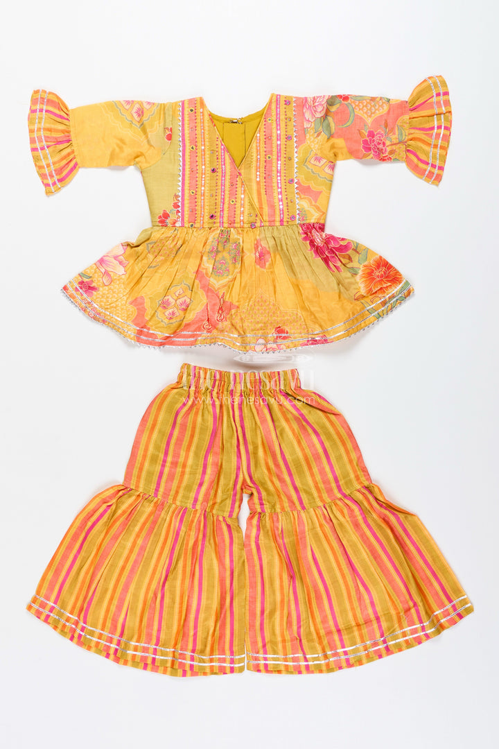 Girls yellow sharara set with ethnic floral print for festive functions
