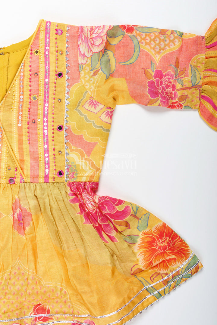 Girls yellow sharara set with ethnic floral print for festive functions