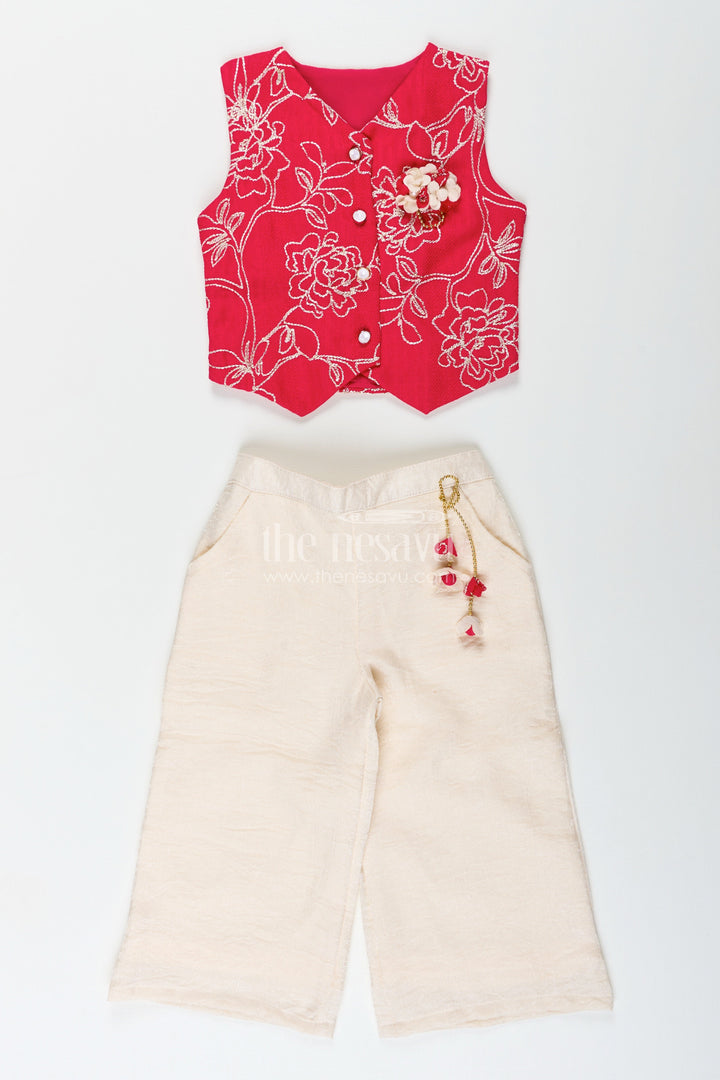 Girls embroidered georgette top and skirt set for casual festive wear