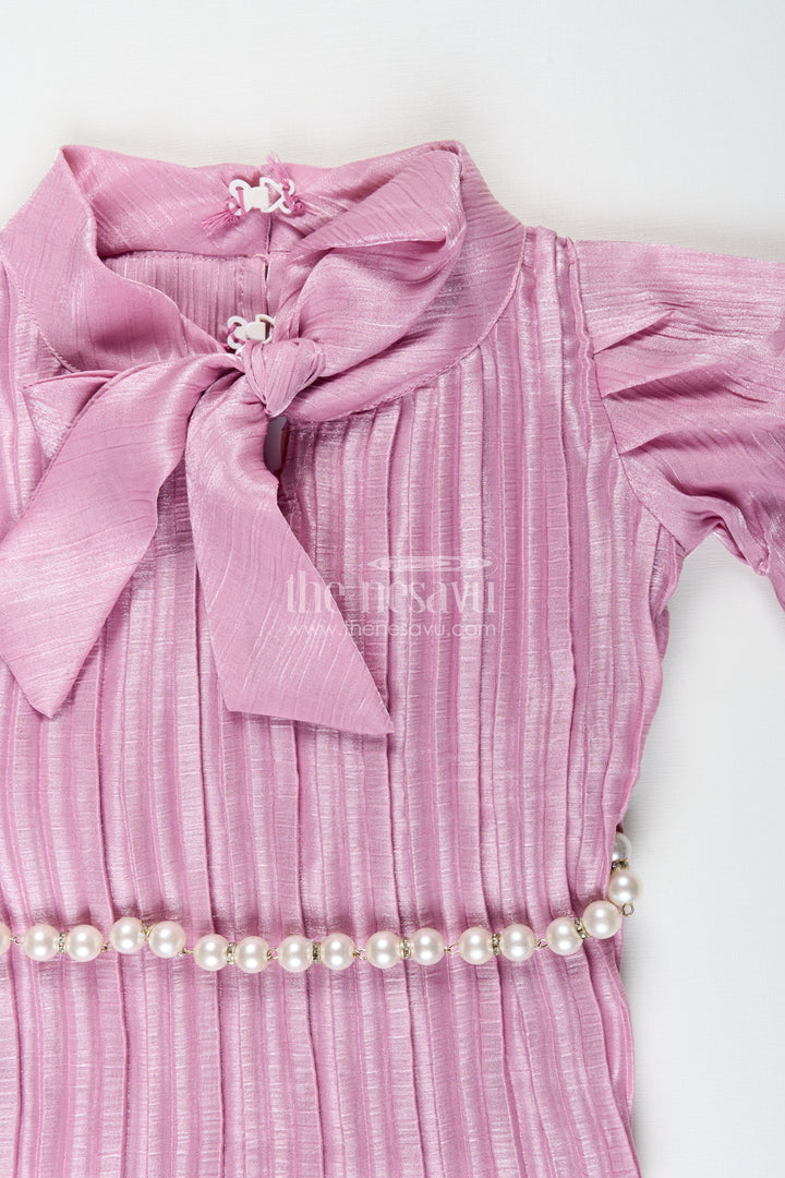 Girls pleated georgette co-ord set with puff sleeve top and pants festive-ready casual wear