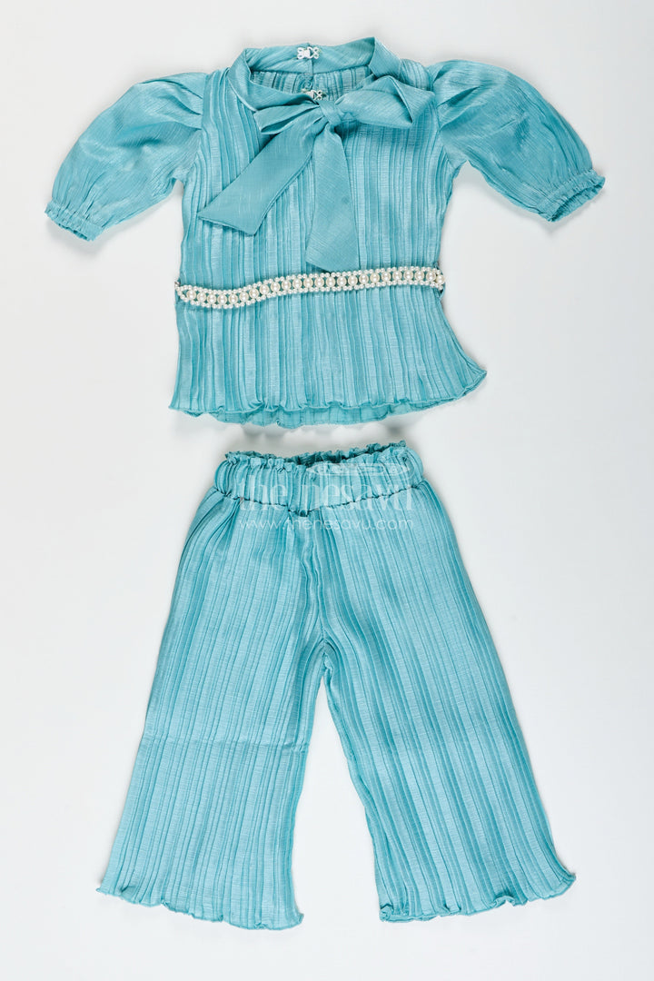 Trendy pleated georgette co-ord set for girls with crop top and wide-leg pants