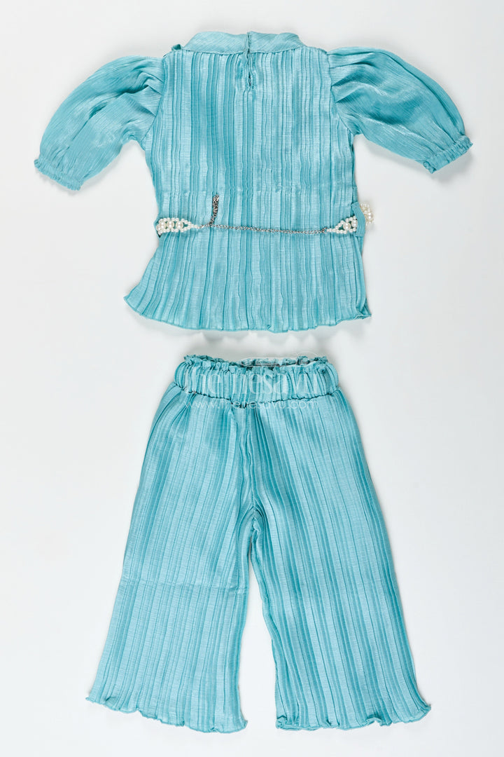 Trendy pleated georgette co-ord set for girls with crop top and wide-leg pants