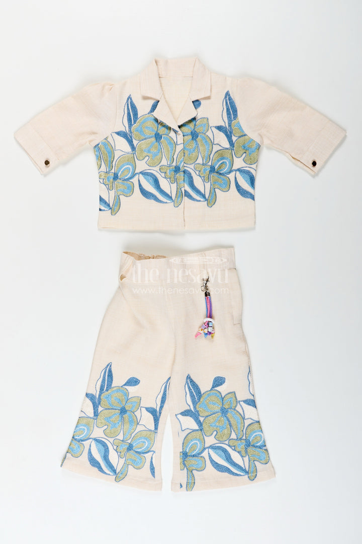 Girls cotton casual set with floral thread embroidery and pant breezy everyday wear