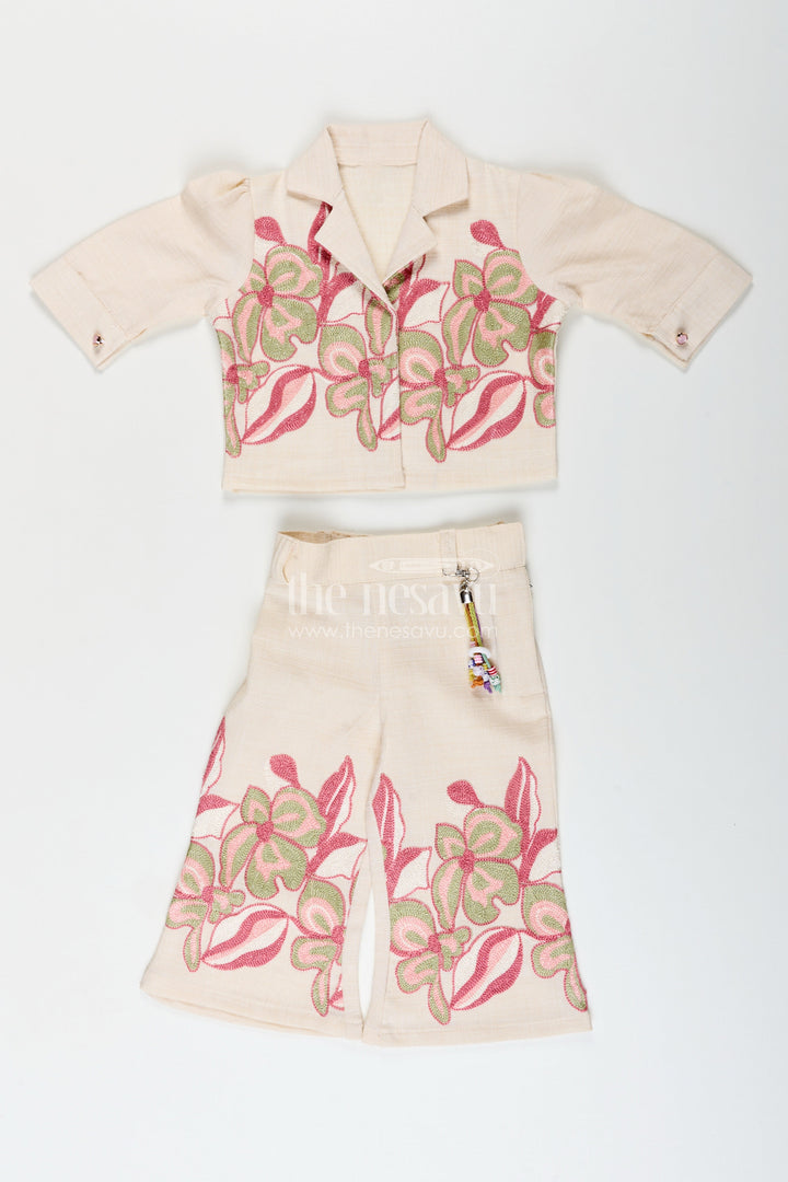 Embroidered cotton co-ord set for girls with casual shirt and pant comfy festive pick