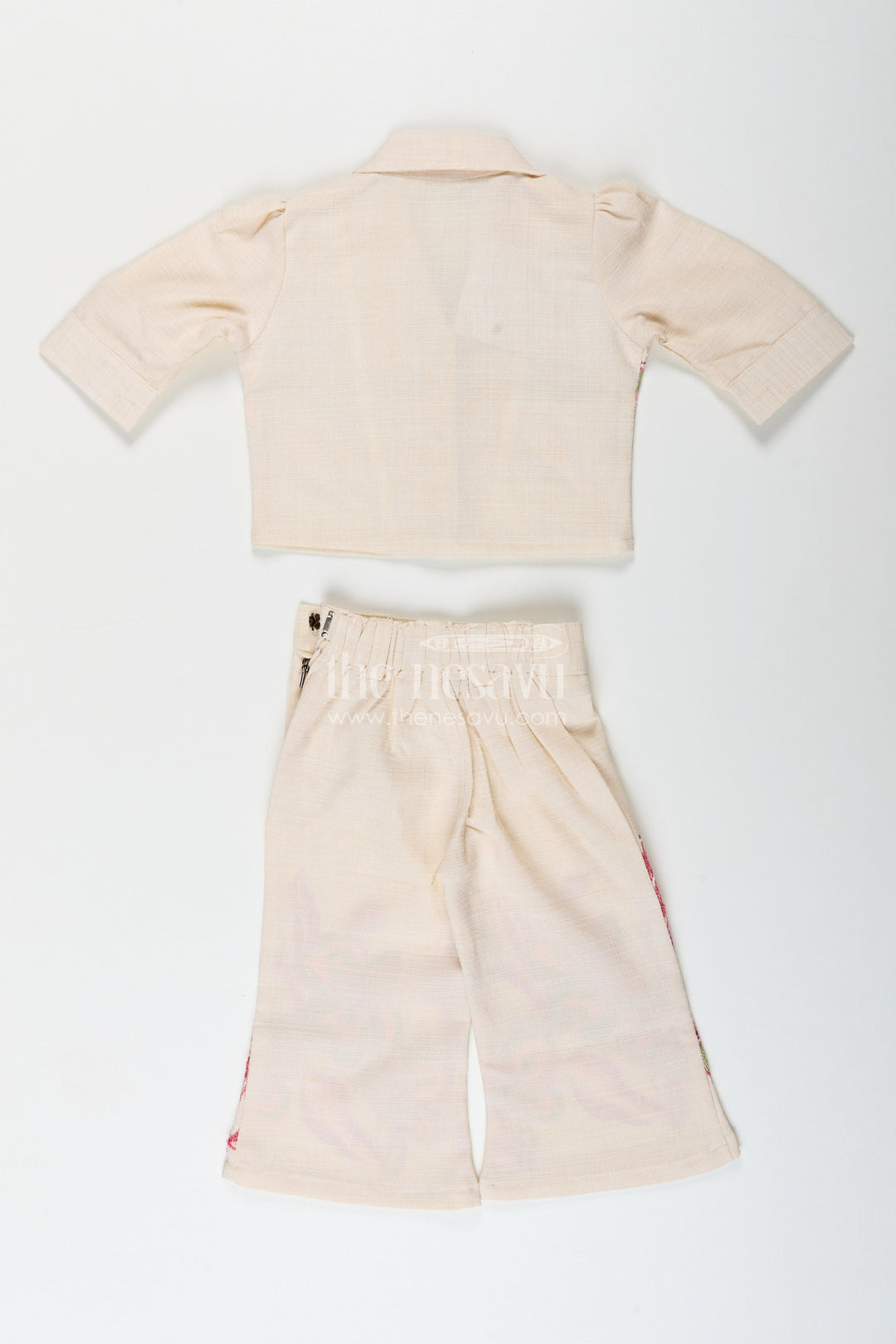 Embroidered cotton co-ord set for girls with casual shirt and pant comfy festive pick