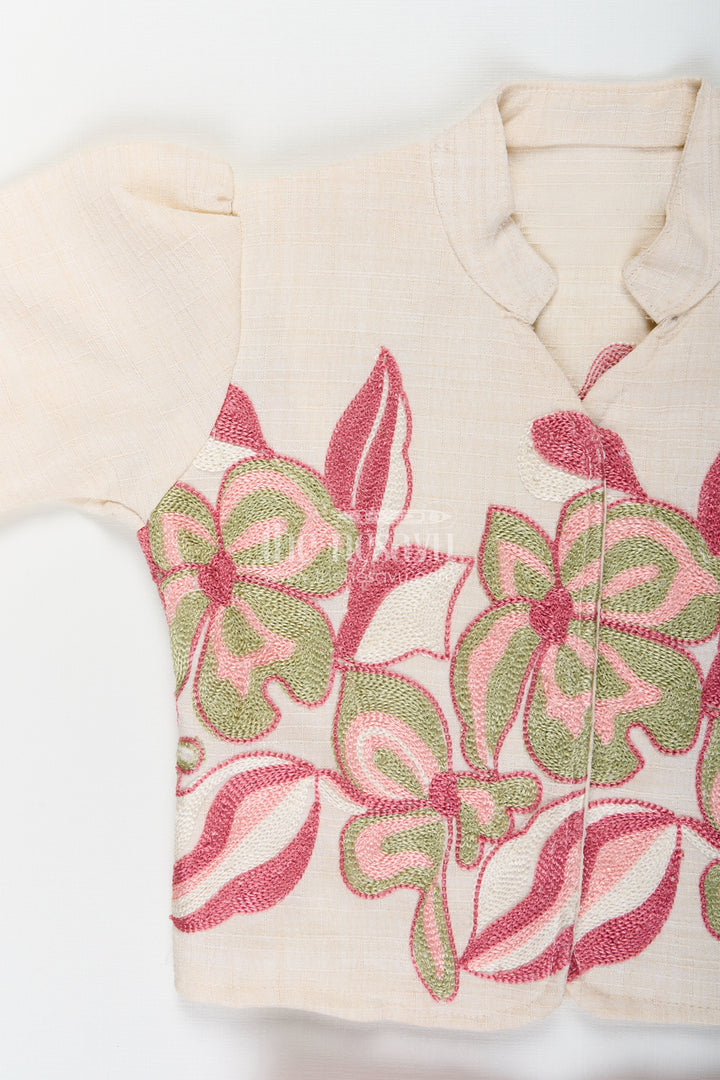 Elegant girls embroidered cotton casual set with playful pant and top combo