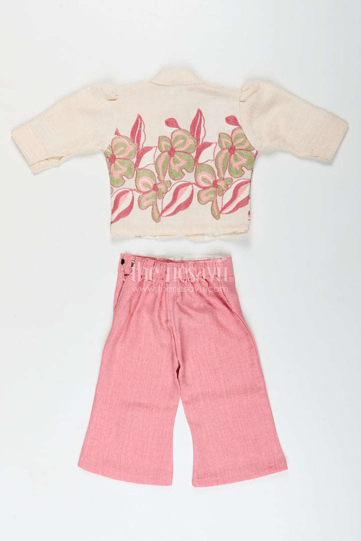 Elegant girls embroidered cotton casual set with playful pant and top combo