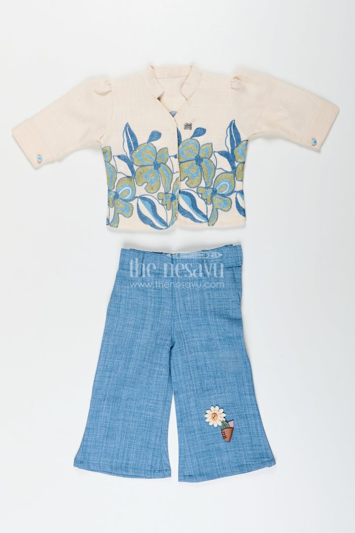 Traditional-style cotton co-ord set for girls with embroidery detailing everyday festive look
