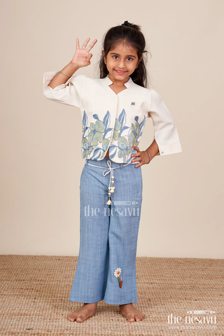 Traditional-style cotton co-ord set for girls with embroidery detailing everyday festive look