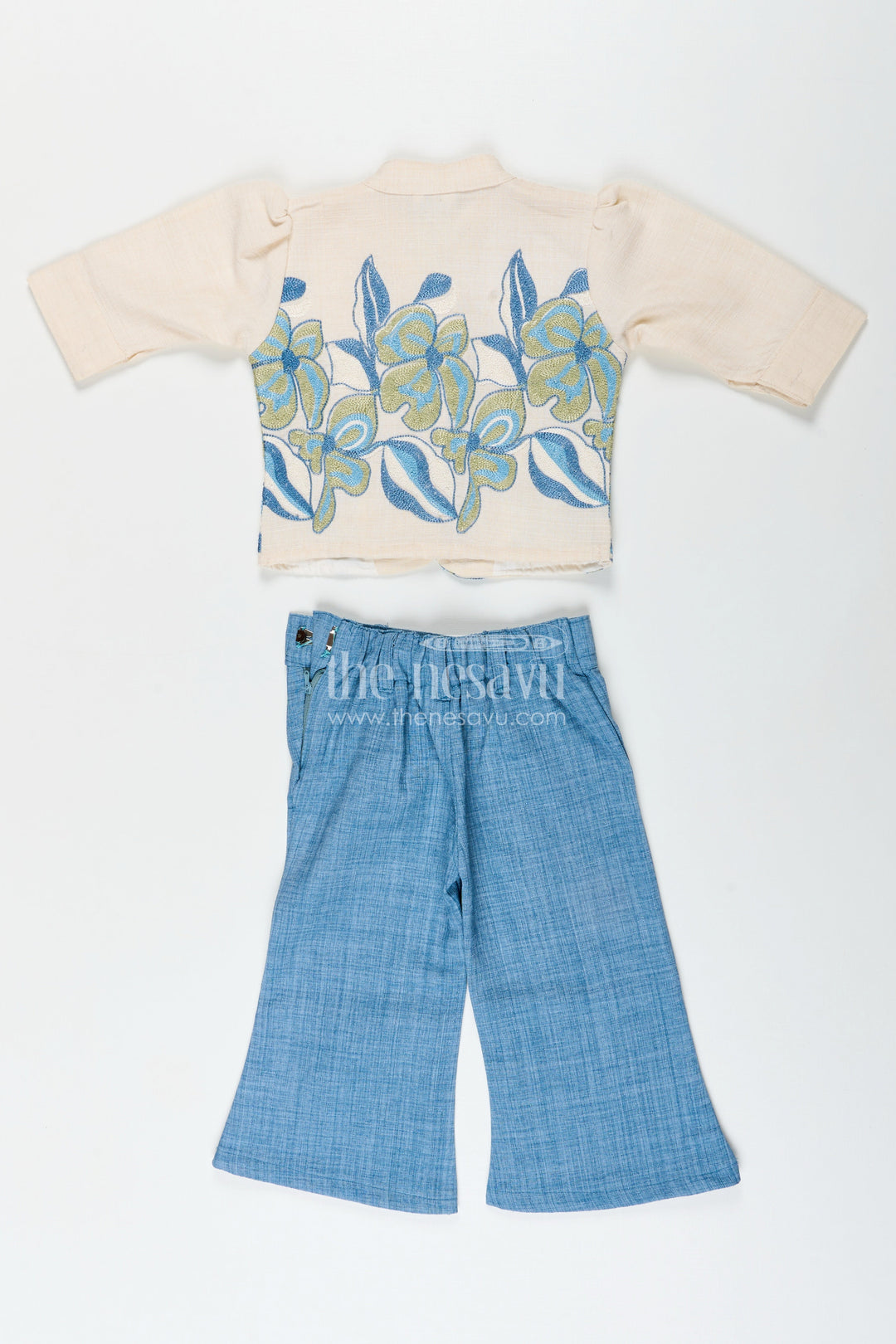 Traditional-style cotton co-ord set for girls with embroidery detailing everyday festive look