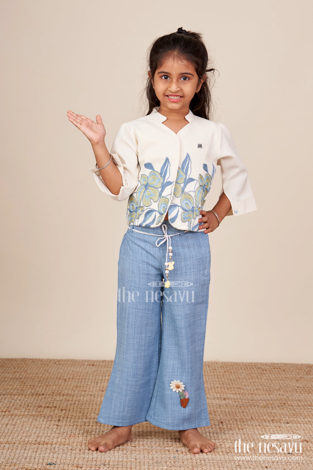 Traditional-style cotton co-ord set for girls with embroidery detailing everyday festive look