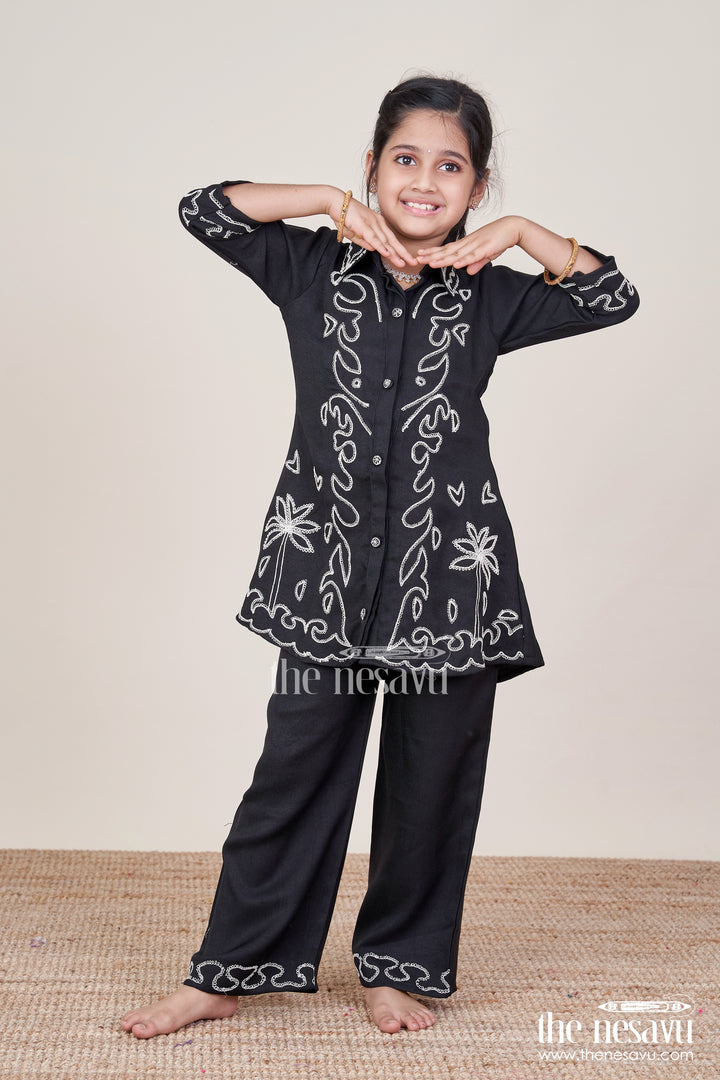 Girls Embroidered Black Georgette Plazo Set for Evening Functions