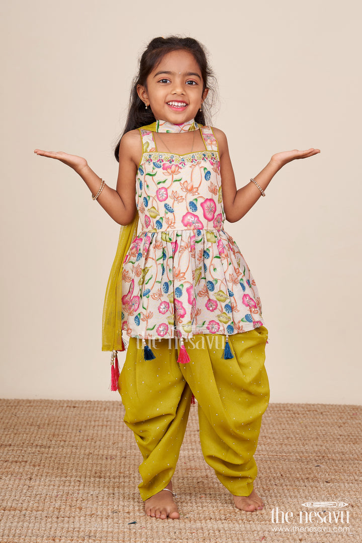 Toddler sharara set with tassel detail and embroidered top for festive wear