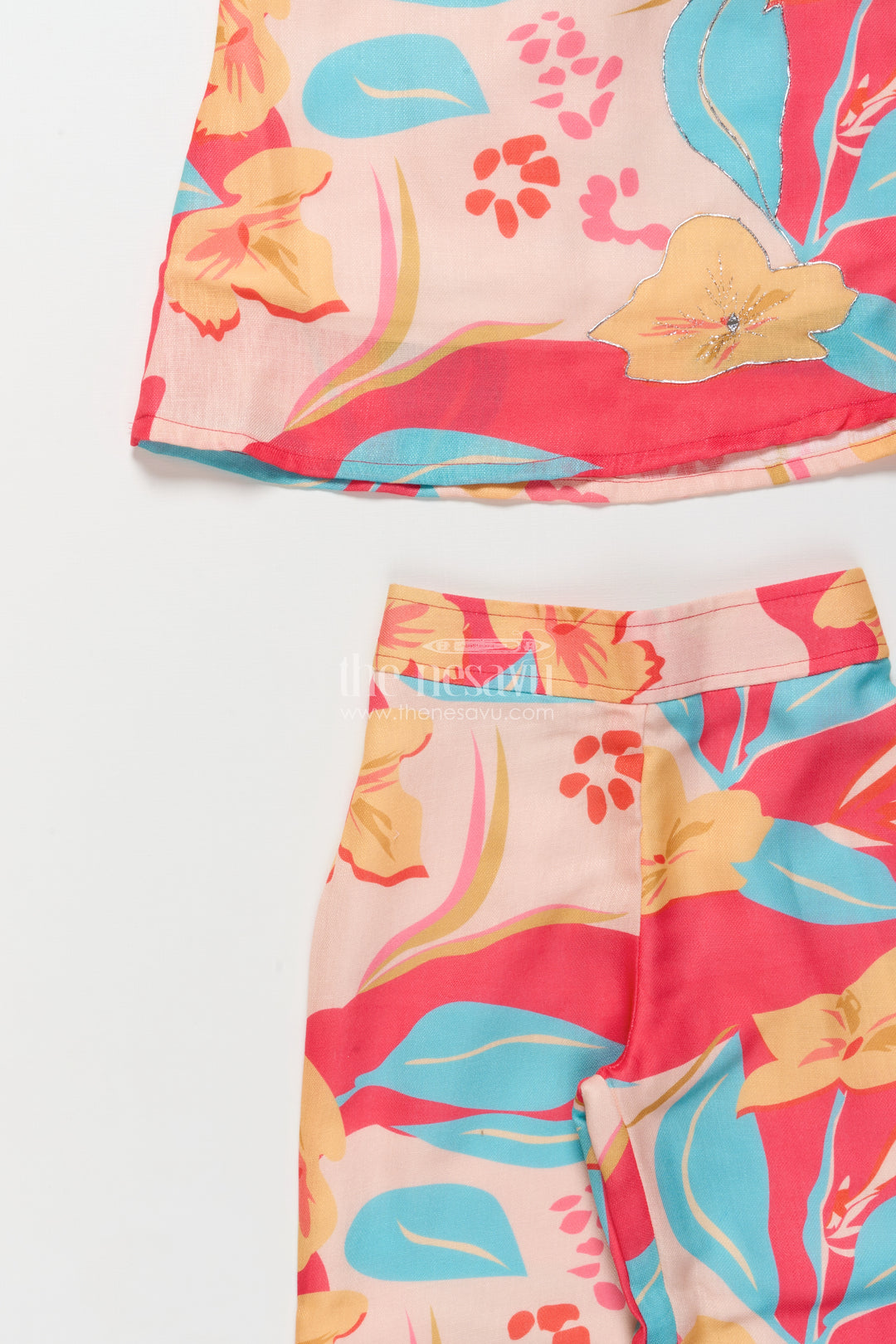 Everyday Ethnic Floral Printed Set with Straight-Cut Pants for Kids
